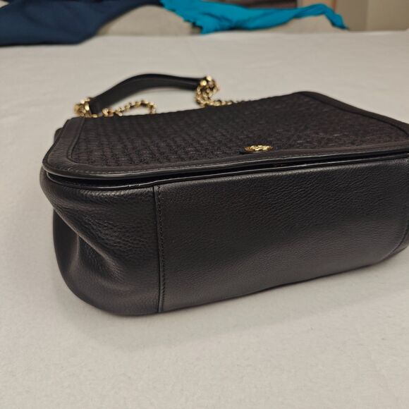 Tory Burch Bryant Quilted Signature Logo Chain Strap Black Gold Shoulder Bag - Picture 4 of 16